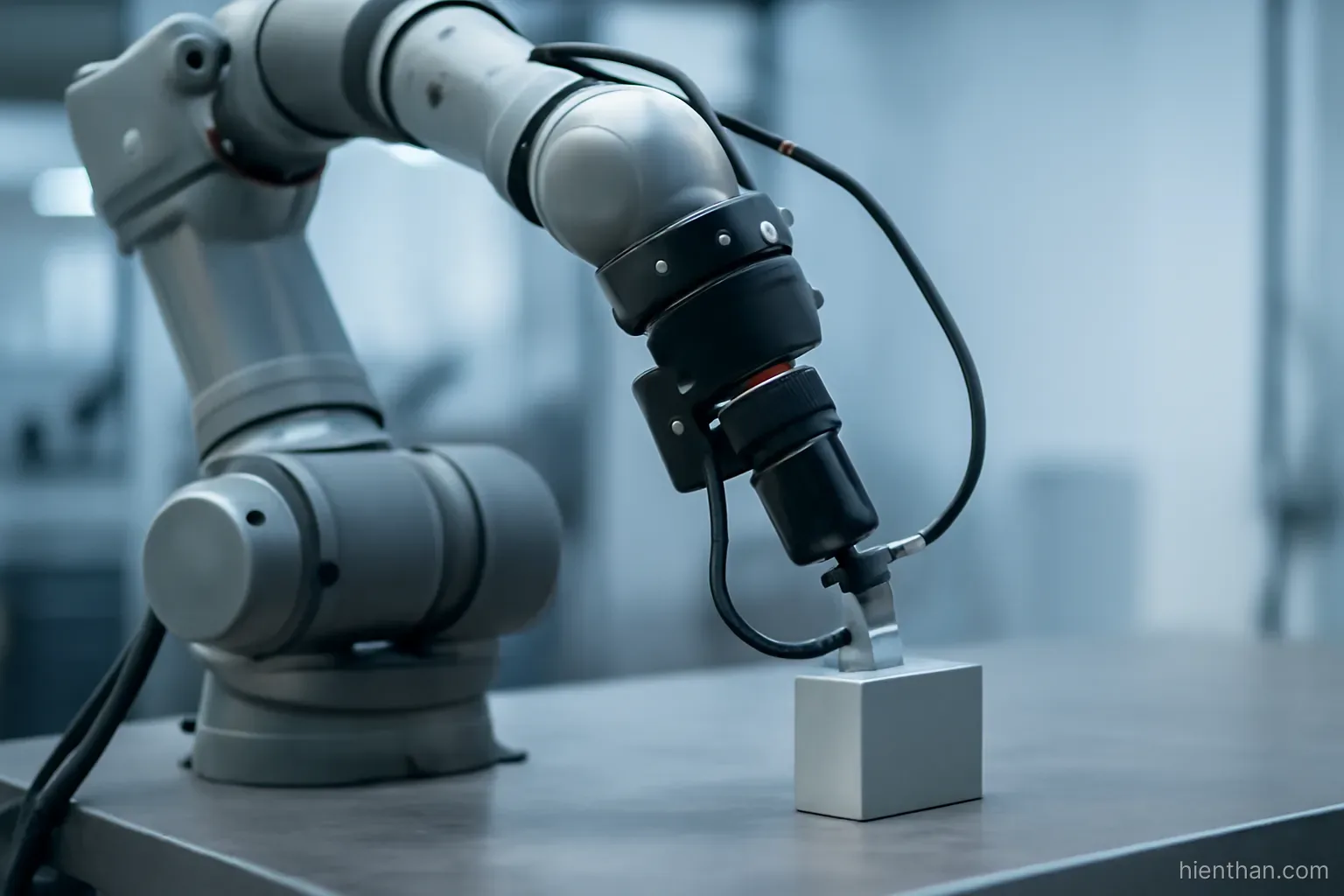 Robot có camera và cảm biến lực cùng làm việc trên một vật